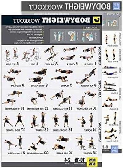 Fitness Poster Set - Oefeningen Kaarten - Thuis Trainen - Gedetailleerde Illustraties - 40 x 60 cm - Grijs