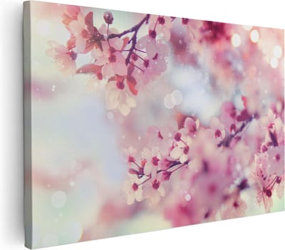 Artaza Canvas Schilderij Bloesem - 30x20 cm - Klein - Wanddecoratie Roze Bloemen - Muurdecoratie Lente - Kamer Accessoires Botanisch