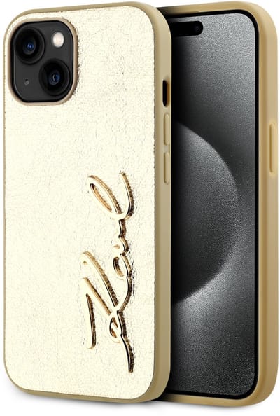 Karl Lagerfeld Back cover - iPhone 14 & 13 - Gold - Luxe metalen signature - Gemaakt voor dagelijks gebruik