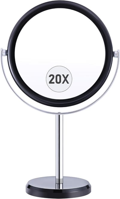 Dubbelzijdige 20x Vergrotingsspiegel met Standaard voor Make-up Tafel - Draaibare 360 Graden Spiegel