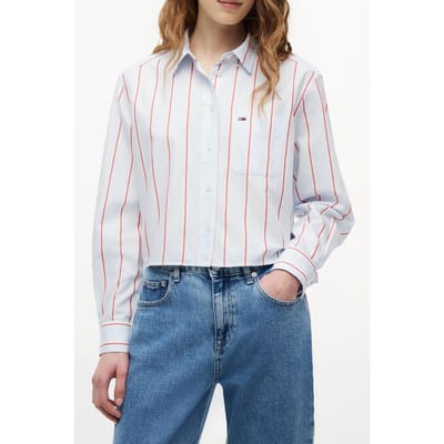 Tommy Hilfiger Relaxed Crop Shirt Kingly Blue/multi Stripe Größe: XS | Longsleeves Outlet | Damen | Blau