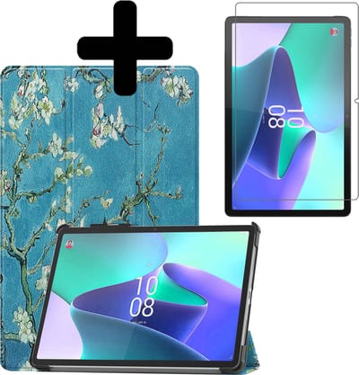 Hoes - Geschikt voor Lenovo Tab P11 Pro - Met Screenprotector - Trifold Bookcase - Hard Cover Case - Met Uitsparing Geschikt voor Lenovo Pen - Hardcover Book - Tablet Hoesje - Bloesem