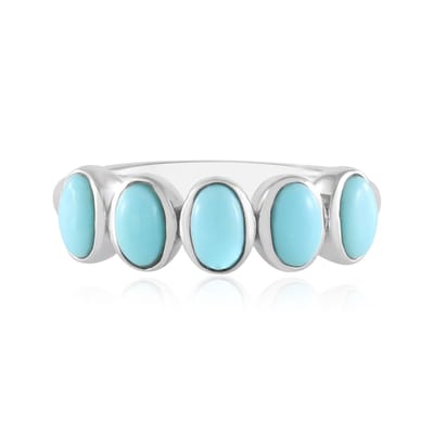 Cavill - Zilveren ring met 5 ovale turkoois cabochons uit VS - 925 sterling zilver geplatineerd - 0,913 ct turkoois - Elegante moderne damesring