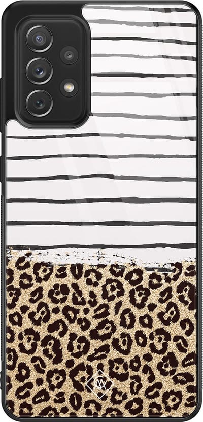 Casimoda® hoesje - Geschikt voor Samsung Galaxy A52 5G - Luipaard strepen - Luxe Hard Case Zwart - Backcover telefoonhoesje - Bruin/beige