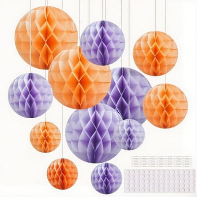 12 stuks papieren honingraatballen, 15 cm, 20 cm, 25 cm, honingraatbal, oranje, honingraat ballen, paars, hangende honingraat ballen voor verjaardag, bruiloft, afstuderen, feest