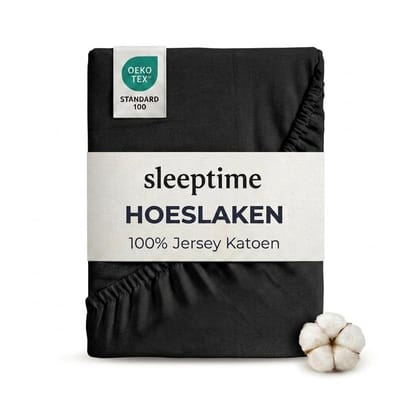 Sleeptime Jersey Stretch Hoeslaken - 100% Katoen - 80/90/100x220 - Zwart