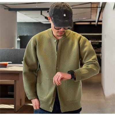 Japanse Grote Zak Cardigan Trui Heren Baseballkraag Los Casual Enkele Rij Knopen Trui Jas L brown