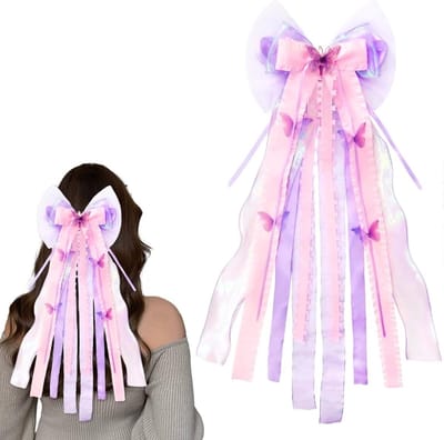 Paarse Schooltas met Vlinder Strik voor Meisjes, Grote Tas voor School en Creatieve Decoratie