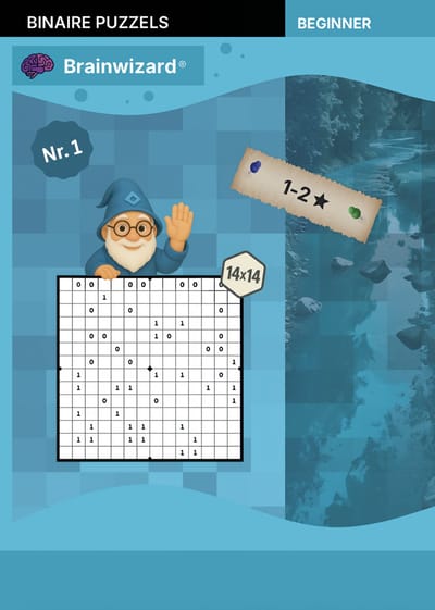 Brainwizard – Binaire puzzelboek - Binaire puzzels - Puzzelboek - Puzzelboeken volwassenen - Niveau 1-2 - NR 1