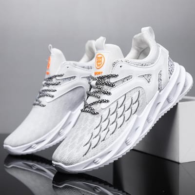 Nieuwe Schaal Herenschoenen Vetersluiting Ademend Flyknit Hardloopschoenen Mode Casual Trendy Match Sneaker 45 gray