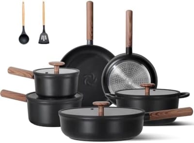 PromoHome Keramische Pannenset 17-delig - Anti-aanbak & Afneembare Handvatten