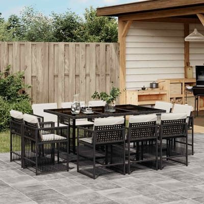 vidaXL - 11-delige - Tuinset - met - kussens - poly - rattan - zwart