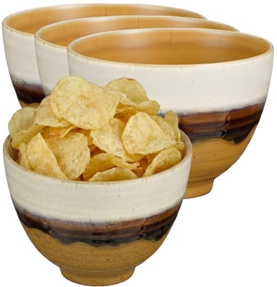 Mica Decorations Serveer/chips schaaltje Ethan - 4x - terra - 8 x 11 cm - keramiek - kommetjes