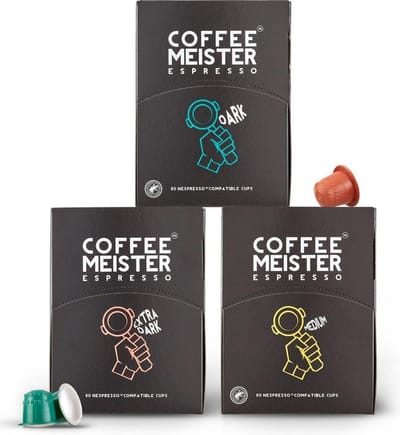 CoffeeMeister | Proefpakket 240 koffiecups | Medium, dark en extra dark roast | Nespresso compatibel