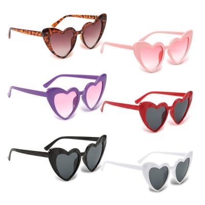 Dailygoods- Hartvormige Zonnebril - 6 Stuks - Vintage/Hippie Bril - Anti-UV400 - Grappige Zonnebril - Duurzaam Materiaal - Aangenaam Draaggevoel