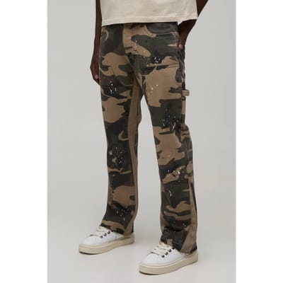 Camo Slanke Uitlopende Verfspatter Gusset Timmerwerk Jeans | Size 28R