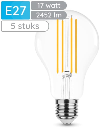 Modee E27 LED Lamp 17W - 2452lm - 4000K - Neutraal Wit - LED Filament Globe A70 - Vervangt 150W Halogeen Gloeilamp - 5 stuks