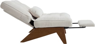 Modern verstelbare, rugvrije loungestoel van stof met voetensteun, lendenkussen en houten poten voor woonkamer/slaapkamer/studiekamer- beige