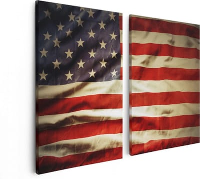 Artaza Canvas Schilderij Tweeluik Amerikaanse Vlag - Verenigde Staten - 80x60 - Foto Op Canvas - Canvas Print