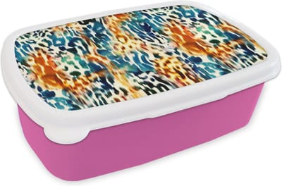 Broodtrommel Roze - Lunchbox Oranje - Blauw - Dierenprint - Patronen - Brooddoos 18x12x6 cm - Brood lunch box - Broodtrommels voor kinderen en volwassenen