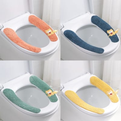 Set van 4 paar Zachte WC-brilkussens met Schattig Vosjesmotief (4 Kleuren) – Universele, Wasbare Toiletbrilhoezen met Kleefkracht, voor Extra Warmte en Hygiëne in de Badkamer
