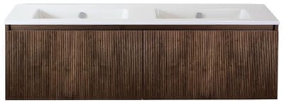Frozen 3D Badmeubelset 140 cm - Greeplijst in Kleur - Dark Oak - Keramische Wastafel Wit Zonder Kraangat
