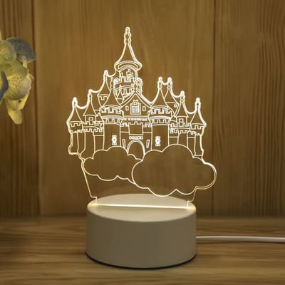 3D illusie LED lampje - Droomkasteel op wolken - Warm licht - USB Stekker - Tafellamp - Sfeerlamp - Bureaulamp - Nachtlamp - Cadeautje - Kinderlamp - Decoratie - Geboorte - Verjaardag