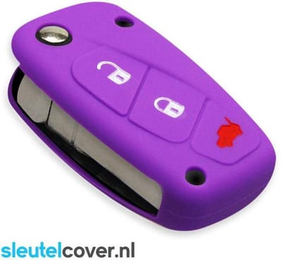 Autosleutel Hoesje geschikt voor Fiat - SleutelCover - Silicone Autosleutel Cover - Sleutelhoesje Paars