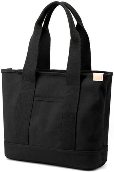Famanu - Draagtas, canvas, dames, handtas, schoudertas, shopper met ritssluiting, voor dagelijks gebruik, school, winkelen, werk, reizen, Zwart--L-één schouder