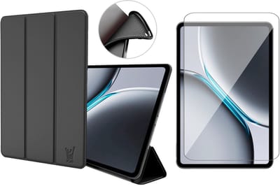Hoes en Screenprotector geschikt voor Oppo Pad 3 Pro / OnePlus Pad 2 / OnePus Pad Pro 12.1 – Smart Cover met Tri-Fold Stand – Schokbestendig – Auto Wake/Sleep – TPU Backcase – Zwart