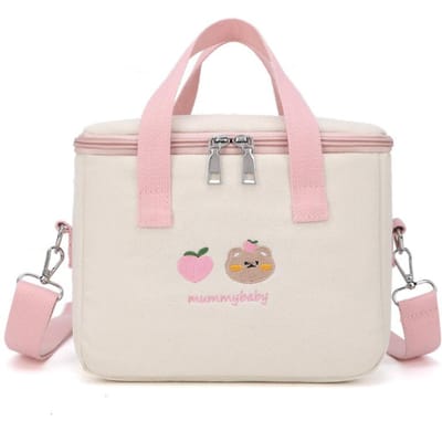 Schattige Beer Lunchtas Meisjes Geïsoleerde Canvas Koeltas Handtas Aluminiumfolie Thermische Voedseldoos Familie School Picknick Diner Container roze