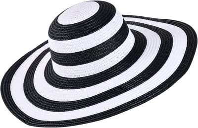 Decopatent - Zonnehoed Dames - Zomerhoed - Strohoed UV - Strandhoed Hoofddeksel met Brede rand - Hoed voor Volwassenen - Kleur: Zwart / Wit
