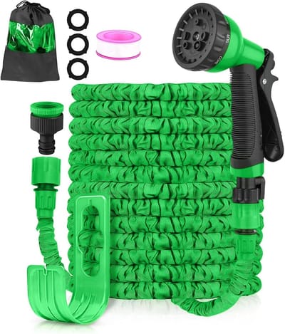 SnelShoppen - Flexibele Tuinslang 7.5 m met 8 Functies, Knikvrije Waterhose met 3-Weg Latex Kern, Inclusief Adapter voor 1/2' en 3/4' Inch en Wandbeug