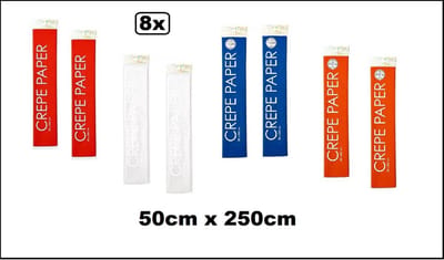 8x Crepe papier 250cm Holland style rood/wit/blauw/oranje - Holland koningsdag WK thema feest knutselen festival decoratie party