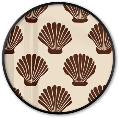Poster in lijst Rond - Fotolijst 60x60 cm - Posters - Schelpen - Bruin - Patroon - Ronde posterlijst zwart - Decoratie - Wanddecoratie woonkamer - Muurdecoratie slaapkamer