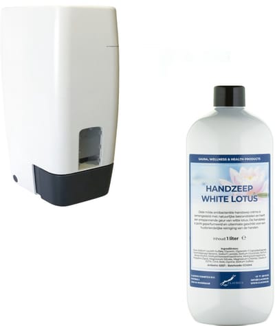Zeepdispenser 1 liter kunststof hervulbaar + 1 liter handzeep White Lotus