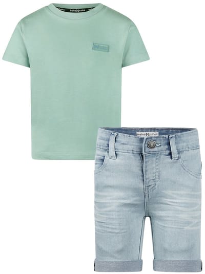 Koko Noko - NOOS-BOYS - Jongens - Biologische katoen - Kledingset - Jeans shorts - Shirt Light blue - Maat 92
