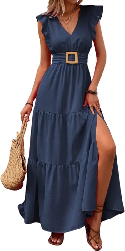Livano Zomerjurk Dames - Zomerjurken - Volwassen - Jurk - Ibiza Stijl - Sundress - Marineblauw - Maat S