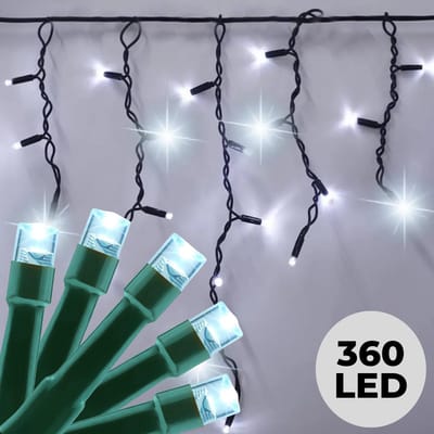 Lomera Ijspegel Verlichting - Ijspegelverlichting - Kerstverlichting Buiten - 360 LED - Wit Koelwit - 12 Meter Lengte - 8 Lichtfuncties met Timer - Geheugen - Ip44 -