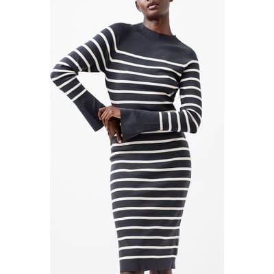 French Connection Milena Striped Knit Dress Moonless/cream Size: XS | Midi Dresses Outlet | Dames | Zwart