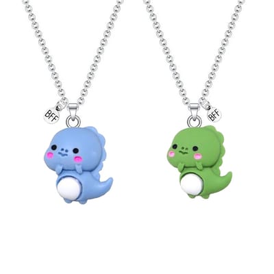 Bixorp Friends Vriendschapsketting voor 2 met Schattige Dino - Blauw & Groen - Dinosaurus met ei - 45cm + 5cm verstelbaar