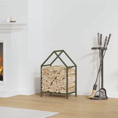 Houtrek Staal - Opslag Rek - Haardhout Opslag - Verbeterde Luchtcirculatie - 40x25x60 cm - Olijfgroen