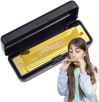 Mondharmonica Kinderen - Muziek Speelgoed - Muziek Leren - Tien Gaten - 12 cm - Goud