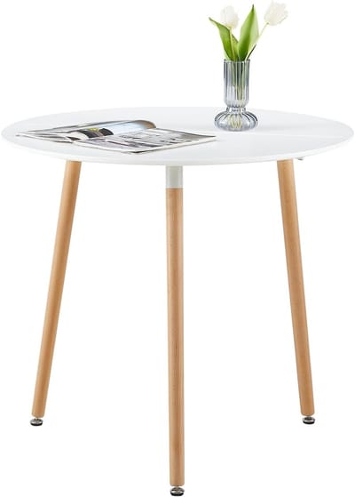 Eettafel Rond - Keukentafel Modern - Eten en Ontbijten - Drie Beukenpoten - 80x70cm - Wit