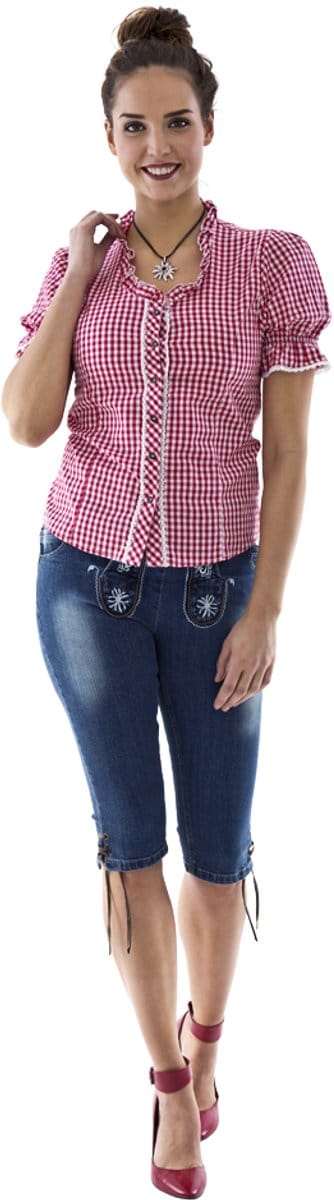 Haus Huberts – Verkleedkleding Blouse – Oktoberfest – Rood-Wit Geruit – Dames - Maat 42