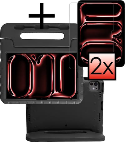 Hoes - Geschikt voor Apple iPad Pro (2024/2025) - 13 inch - Met 2x Screenprotector - Kinderhoes Shockproof Bumper - Kidsproof Case - Tablet Hoesje - Kinder Cover - Zwart