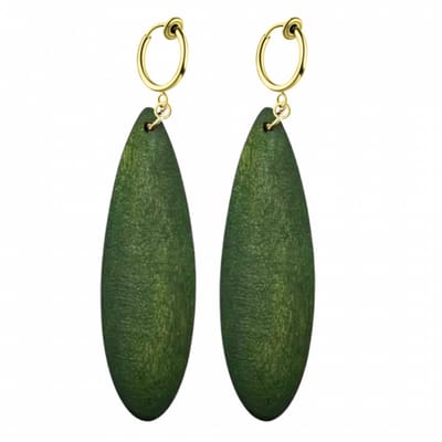 Klem oorbellen -Luci -groen hout- goudkleurig- geen gaatje- Charme Bijoux