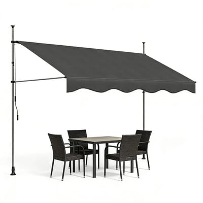 Archi Handmatige Luifel – Zonnescherm - 350 x 120 cm – Uitschuifbare Balkonluifel Met Zwengel – Verstelbare Hoogte 200-300 cm – Zwart
