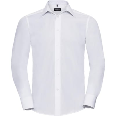 Russell Collectie Heren Lange Mouw Poly-Katoen Gemakkelijke Verzorging op maat gemaakt Poplin Shirt (Wit)