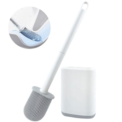 Peysaitr - Toiletborstel - Flexibel Plat Silicium Borstel - Staand of Hangend - Voor Badkamer - Wit - 40,8x9x5,4cm - 1 Set